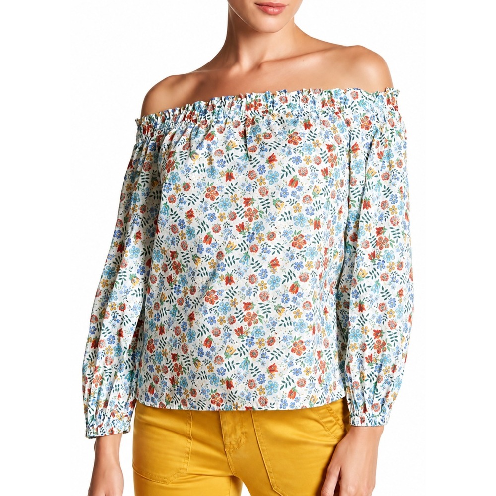 J. Crew Liberty Art Fabrics Off‎ The Shoulder Floral Cotton Blouse White Size 0
